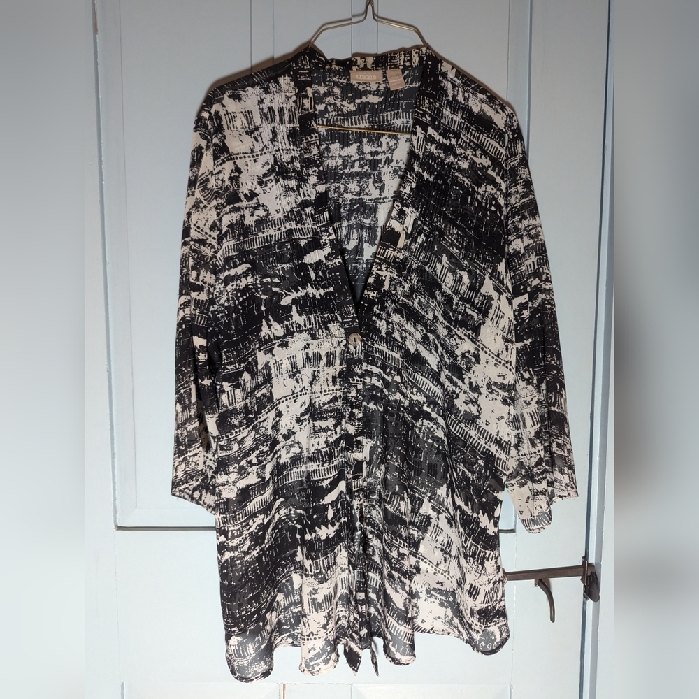Chico's Sheer Oversized wrap 2, 12 black white Capsule piece